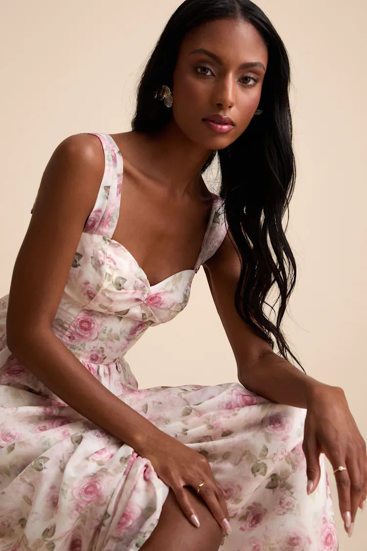 Evelise Cream Floral Sleeveless Maxi Dress | Lulus