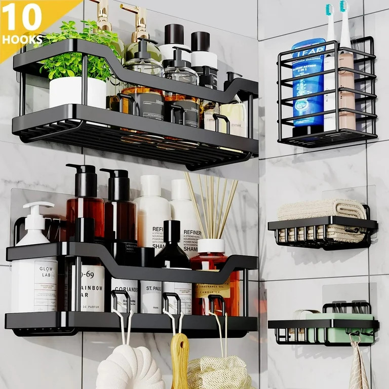 PHANCIR Shower Caddy Bathroom Organizer, 5 PCS No Drilling Adhesive Shower Caddy Shelf Organizer ... | Walmart (US)