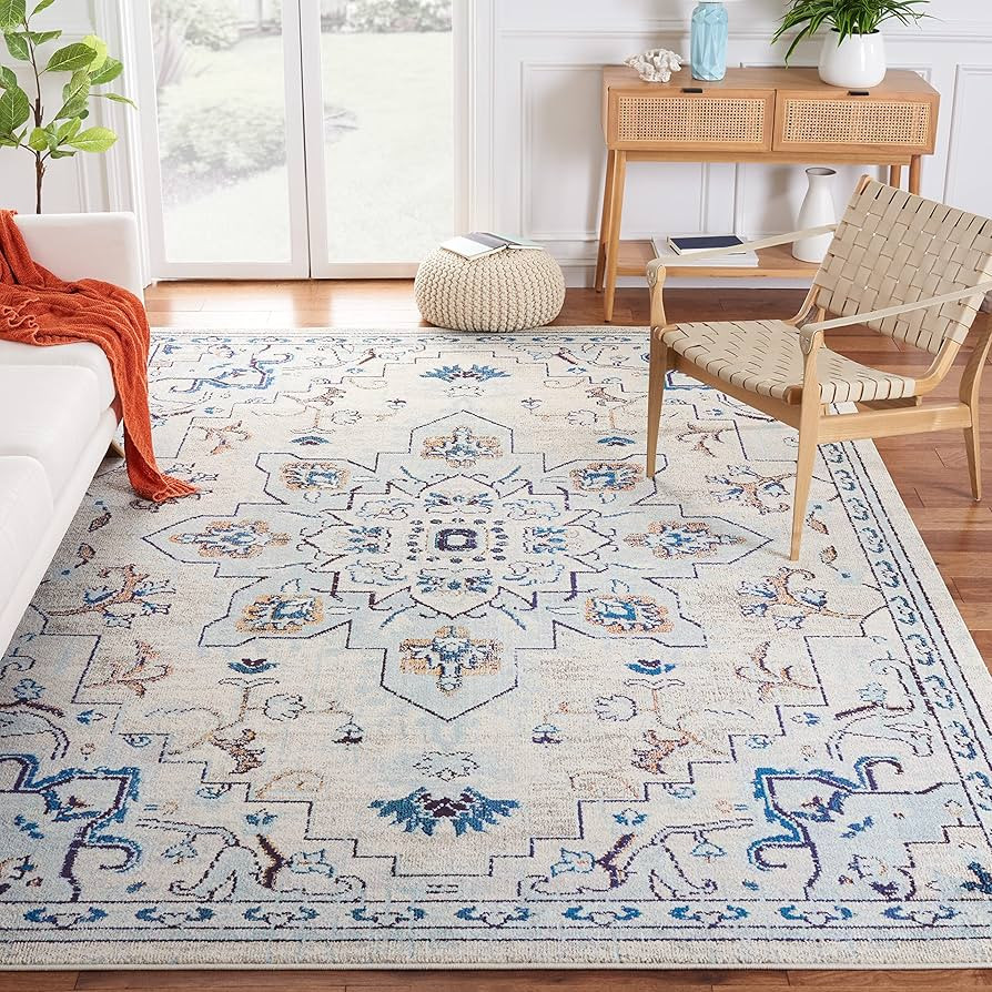 SAFAVIEH Madison Collection Area Rug - 8' x 10', Ivory & Light Blue, Boho Chic Medallion Distress... | Amazon (US)