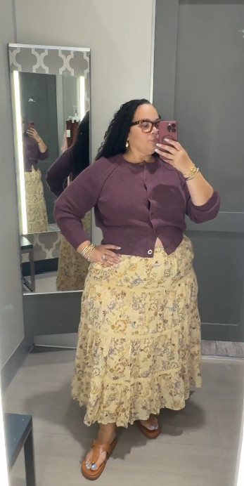 A cute fall combo 🤎 Love the cardigan with this floral midi skirt. Easy to wear and easy to style. 

 #FallOutfit #FallStyle #MidiSkirt #EverydayStyle #LTKgrwm #LTKootd #LTKU