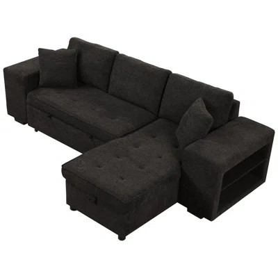104.5" Modern L-Shape 3 Seat Reversible Sectional Couch, Pull Out Sleeper Sofa With Storage Chaise And 2 Stools For Living Room Furniture Set, Charcoa | Wayfair North America