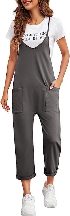 Amazon.com: Nirovien Womens Oversized Sleeveless Jumpsuits Spaghetti Strap Wide Leg Rompers with ... | Amazon (US)