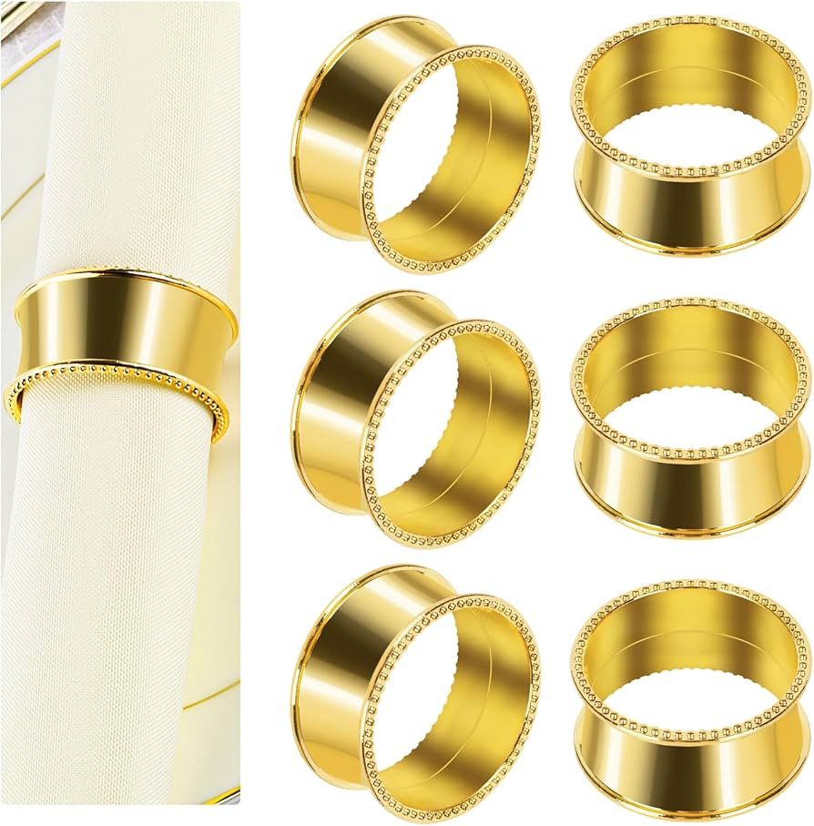 6 Pcs Stainless Steel Bead Side Napkin Rings Delicate Serviette Buckles (Gold) | Amazon (US)