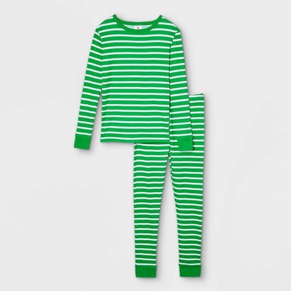 Kids' Striped 100% Cotton Tight Fit Matching Family Pajama Set - Green | Target