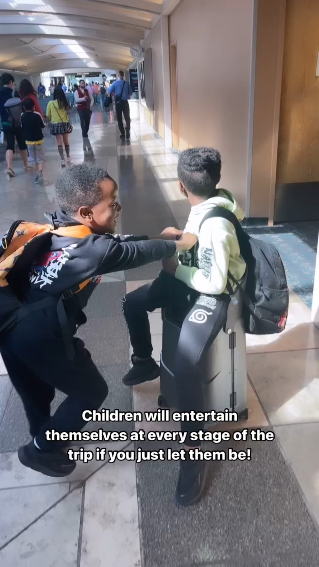 How the younger brother got stuck pushing his older brother is a mystery yet to be solved 😂😅. Yet and still I didn’t have to push the luggage and they left me alone at least for a few minutes LOL.

We have to stop worrying about what other people are going to think and just let the kids be! 

Suitcase: @miamily_official

#travelwithkids #familytravel #momofthree #blackkidsdotravel #blackfamilytravel #bestsuitcases