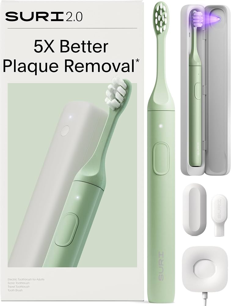 SURI 2.0 New Sonic Electric Toothbrush with Pressure Sensor & UV-Cleaning Travel Case | 1 Month+ ... | Amazon (US)