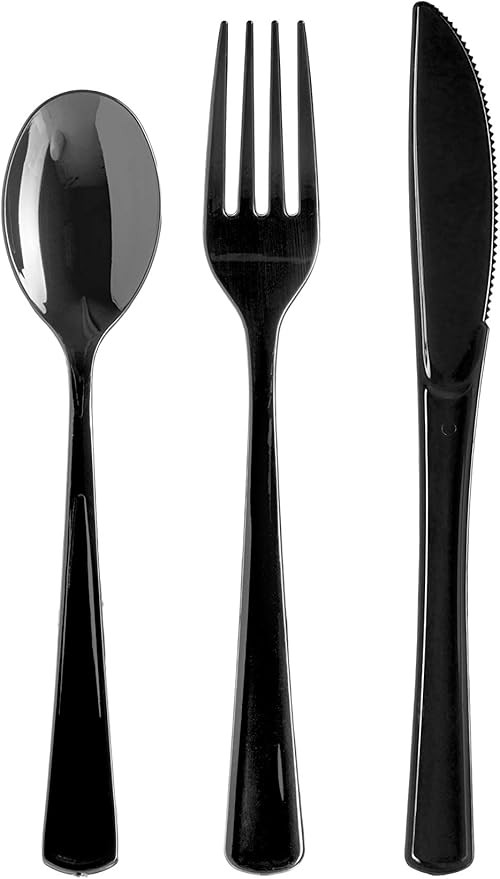 Exquisite 150 Pack Black Plastic Utensils Heavy Duty Cutlery Set 50 Plastic Forks 50 Plastic Spoo... | Amazon (US)