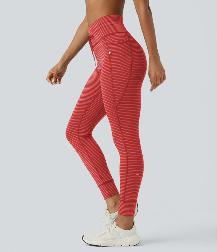 Women’s High Waisted Drawstring Striped Yoga Leggings with Pockets - Halara | HALARA