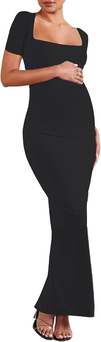Peauty Women's Ribbed Maxi Dress Body-Hugging Fit Maternity Dress Before During After Pregnancy | Amazon (US)