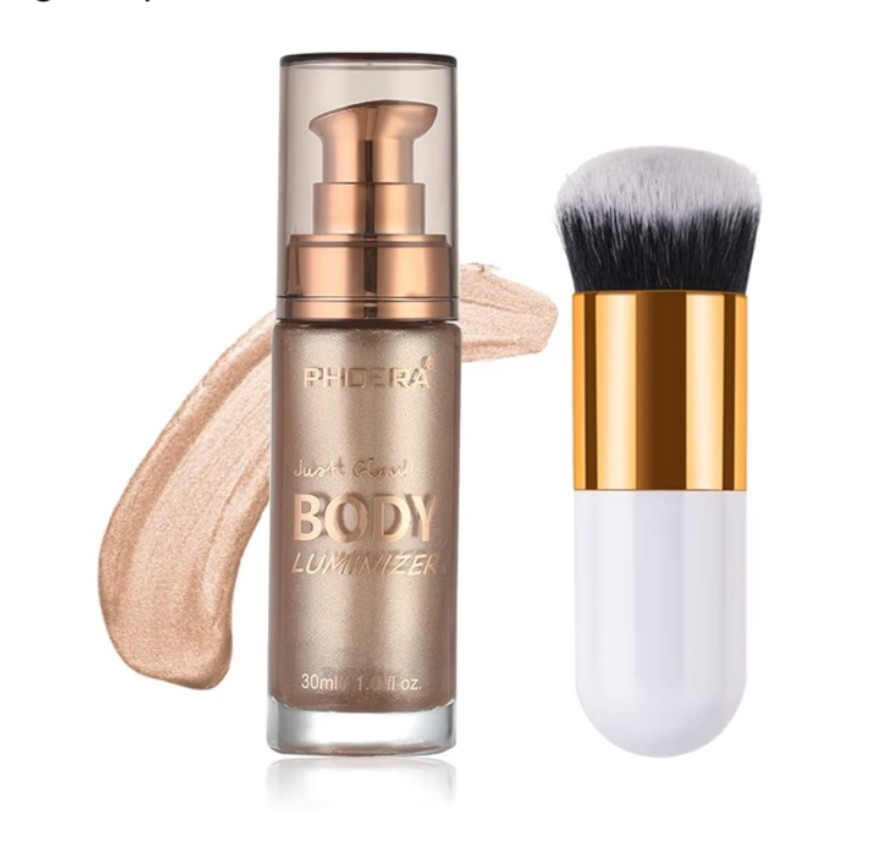 Body Shimmer Oil, Rose Gold Natural Glow Luminizer, Long Lasting Moisturizing Liquid Illuminator Highlighter Makeup for a Sun-Kissed Glow, Brush Include, 1oz, Light Medium

#LTKselfcare #LTKSeasonal #LTKOver40