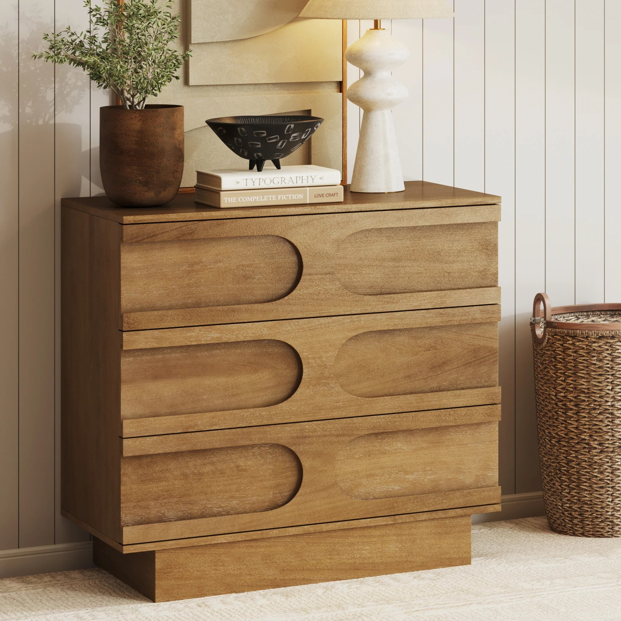 Mid-Century 3-Drawer Dresser Light Brown | Nathan James