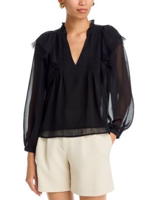 Lace Trim Split Neck Blouse - Exclusive | Bloomingdale's (US)