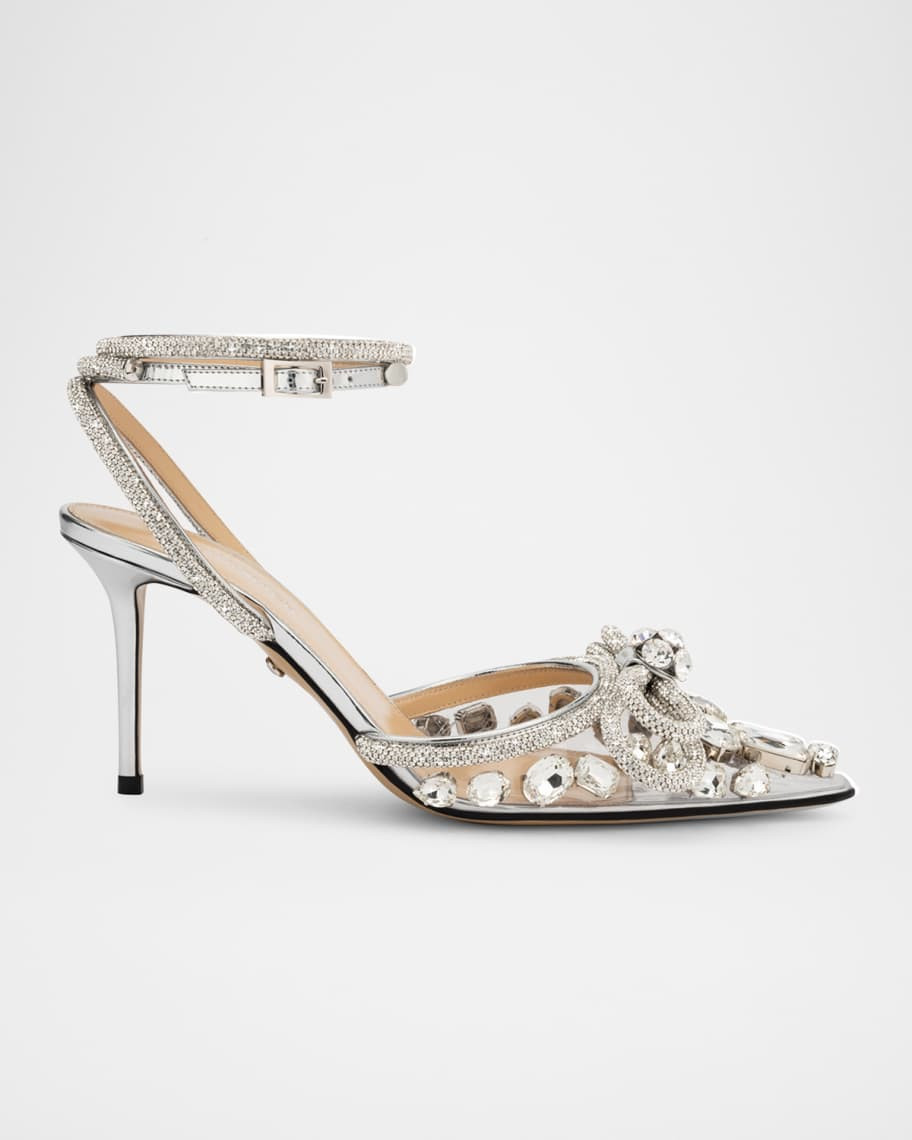 MACH & MACH Strass PVC Double Bow Ankle-Strap Pumps | Neiman Marcus