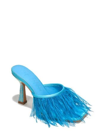 Yoni Rhinestone Feather Peep Toe High Heels | SHEIN