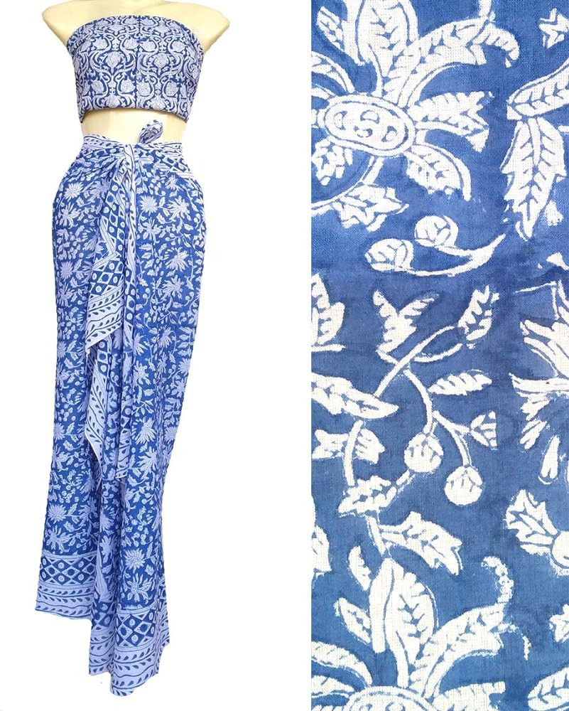 Rastogi Handicrafts 100% Cotton Hand Block Print Sarong Womens Swimsuit Wrap Cover Up Long (73" x 44 | Amazon (US)