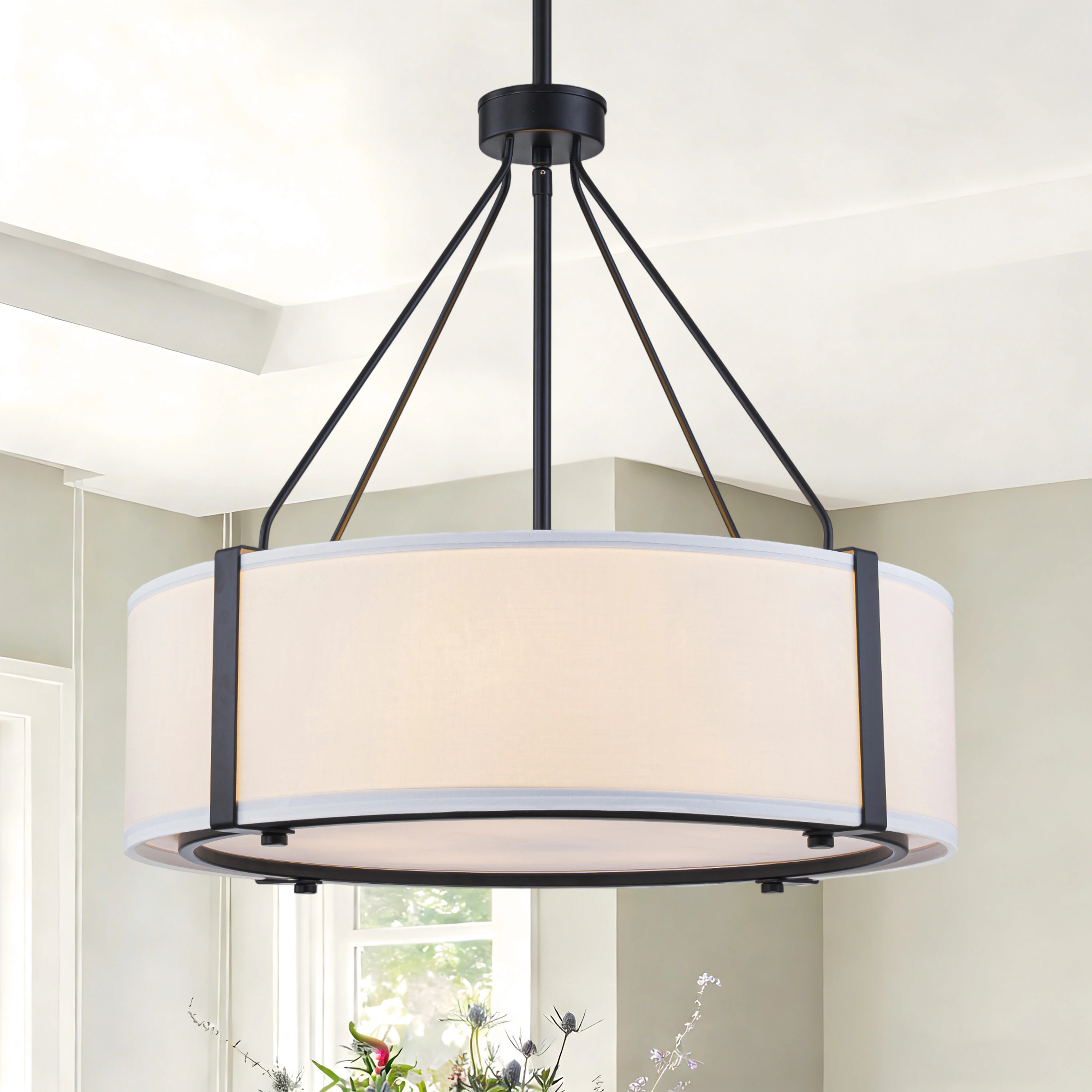 GoYeel 5 -Light Black Modern/contemporary Fabric Drum Hanging Pendant Light one_size | ZP243BL05-D50 | Lowe's