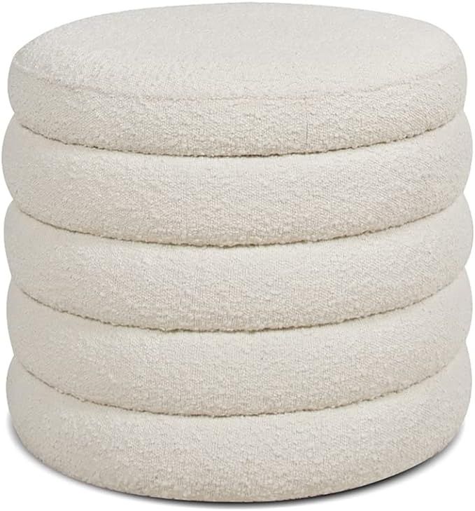 Jennifer Taylor Home Fuji 22" Upholstered Boucle Round Storage Ottoman Ivory White | Amazon (US)