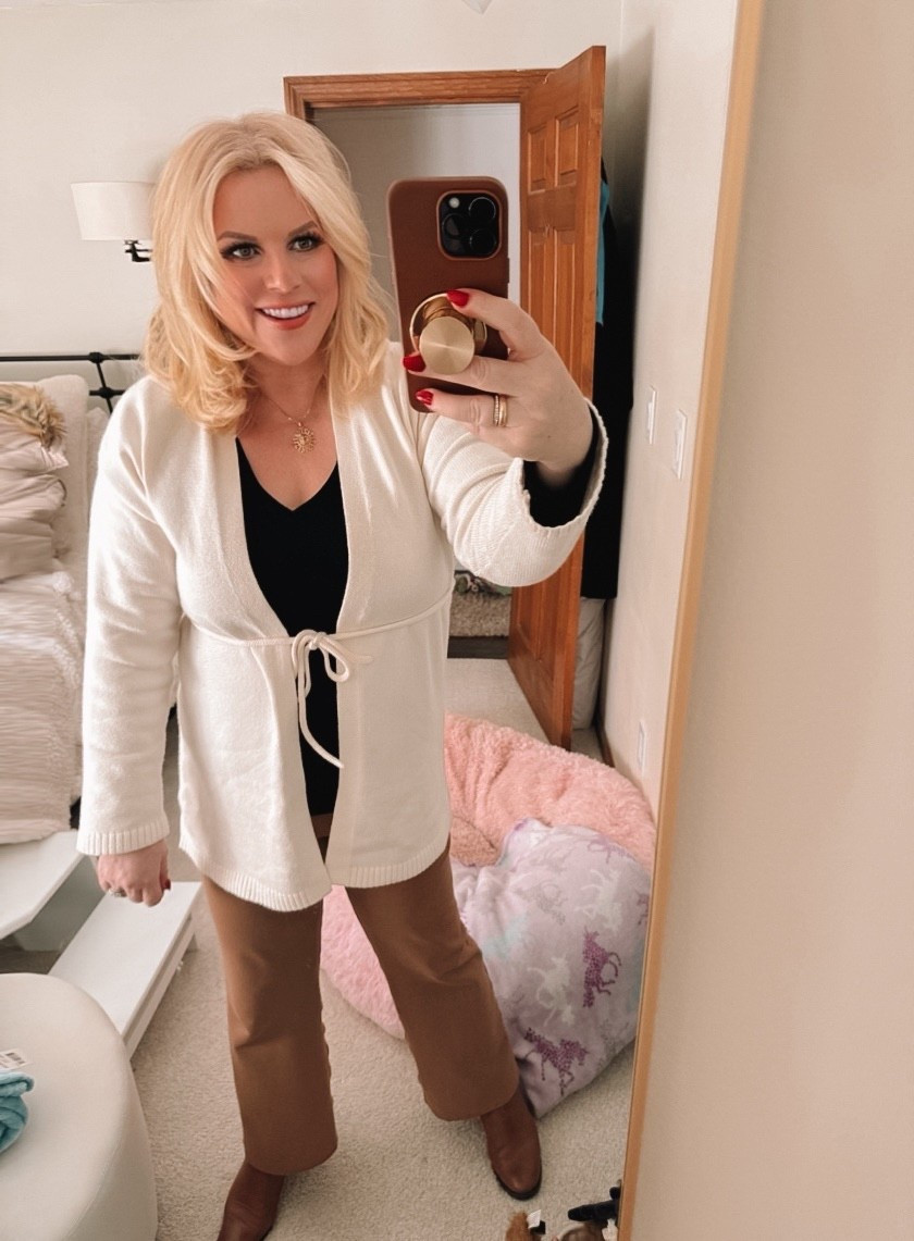 Sales glory today!!!
Quince is having an amazing one day sale. That's where these pants are from.
This super cozy , tie front cardigan is going to be on repeat until Spring!

Sale, after Christmas sale, New Year,  neutral outfits 

#LTKootd #LTKWorkwear #LTKFindsUnder100