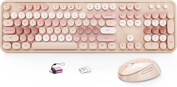 HotFox Wireless Keyboard and Mouse Combo, Full-Size Retro Typewriter Keyboard with Round Keycaps,... | Amazon (US)