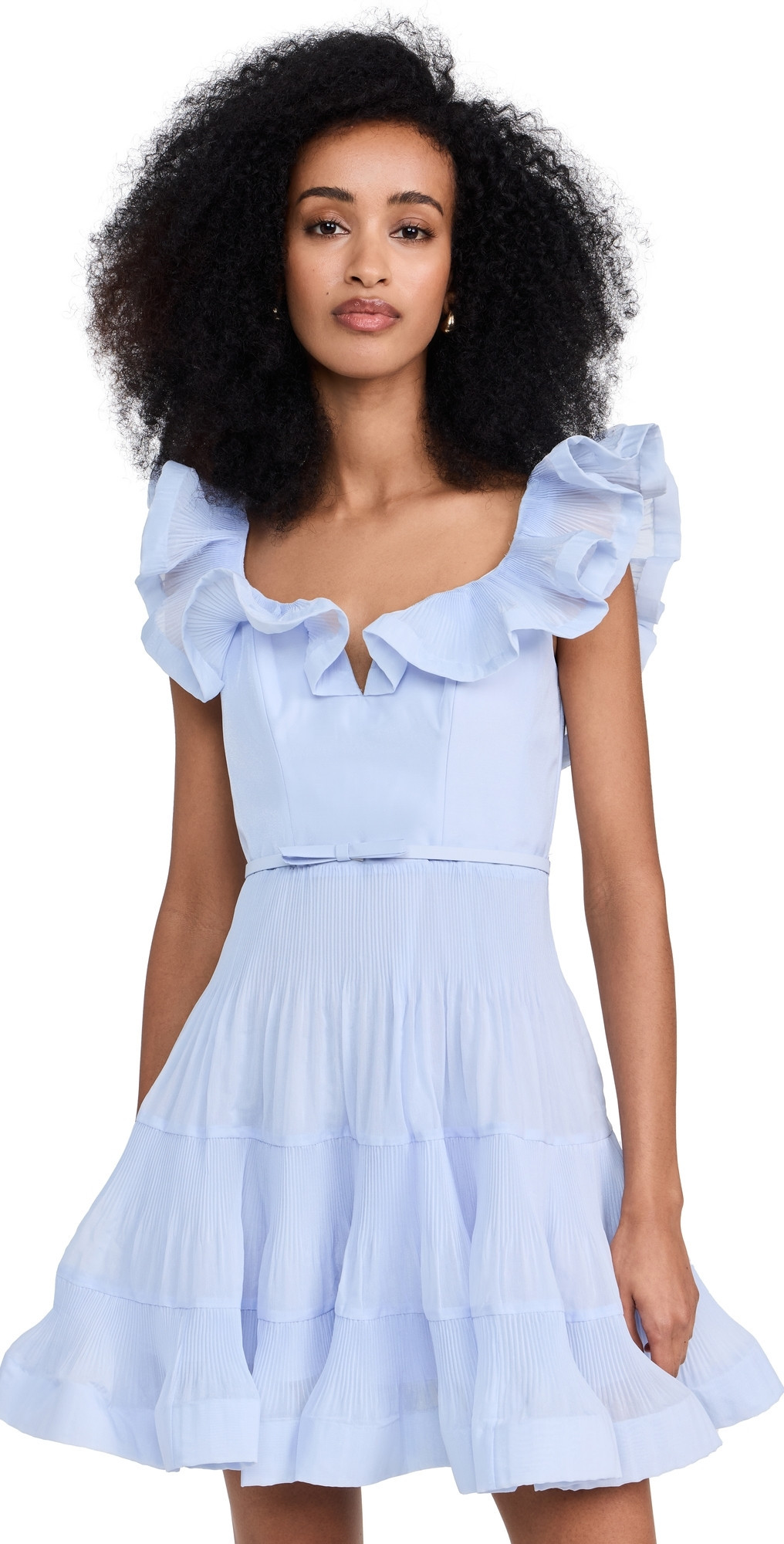 Zimmermann Pleated Frill Mini Dress Light Blue 0 | Shopbop