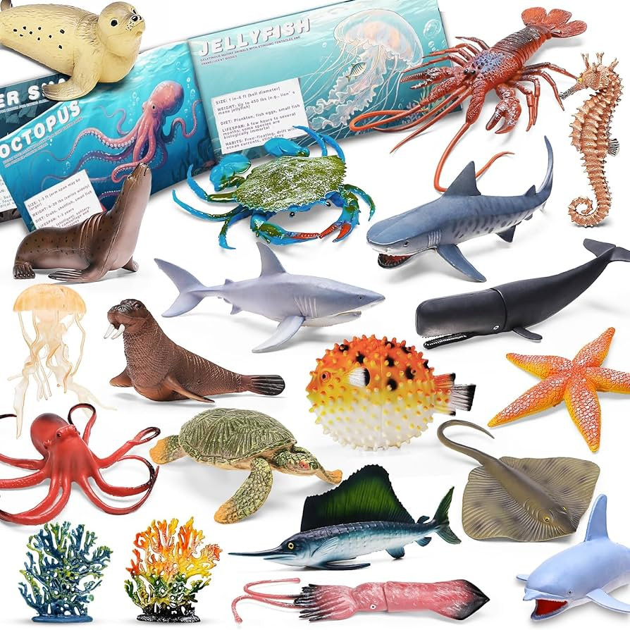 20 Pcs Ocean Animal Toy with Educational Booklet, Plastic Sea Animal with Gift Box, Mini Sea Crea... | Amazon (US)