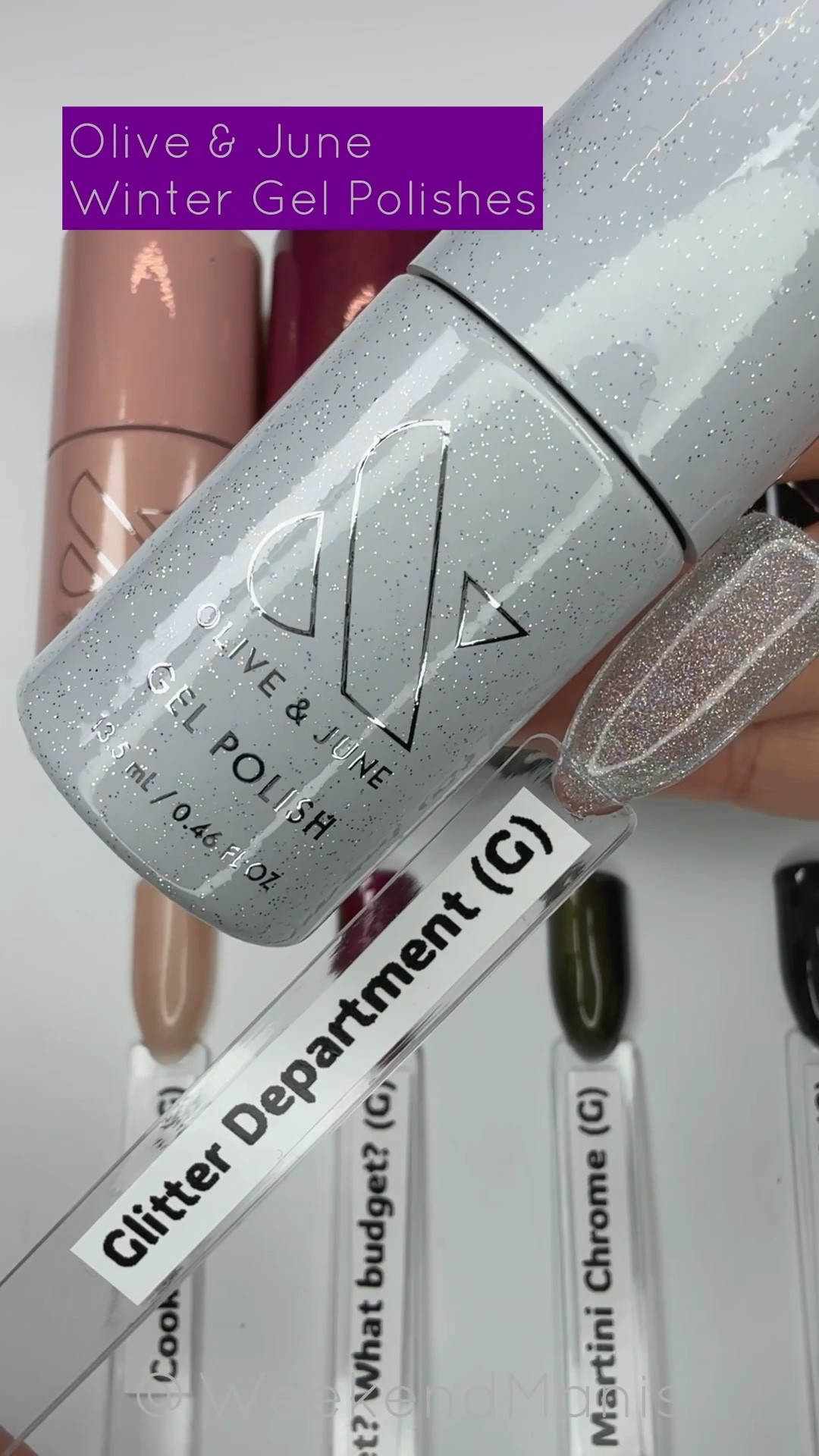 New Winter gel nail polishes from @oliveandjune ✨

🪩 Glitter Department: fine holographic glitter
🍪 Cookie Swap: shimmery gold champagne
🍸 Martini Chrome: deep olive chrome
💸 Budget? What Budget: orange-pink duochrome *also in gel
🔥 Is it Smoky In Here?: deep cool charcoal
🛍️ Shop Till You Drop: ultra vampy oxblood

Gel System Gift With Purchase: Cosmic Silver 🩶

Which one is your favorite? 🤩 

#WeekendManis #oliveandjune gel nail polish DIY at home salon manicure 

#LTKFindsUnder50 #LTKCyberWeek #LTKBeauty
