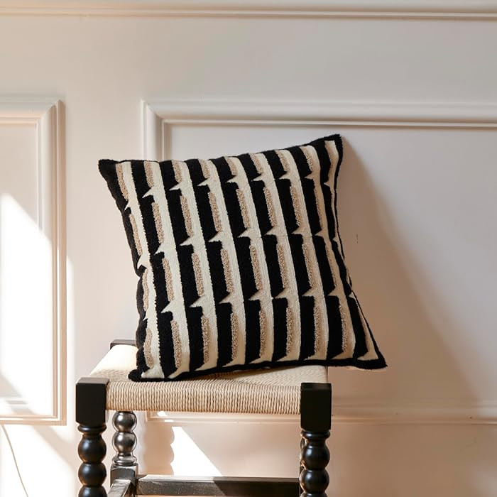 Black Cream Modern Strip Tufted Throw Pillow Covers，Neutral Textured Minimalism Chunky Pillowca... | Amazon (US)