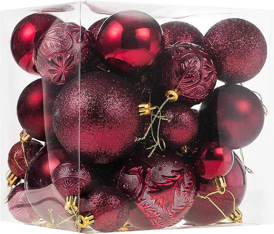 Christmas Ornaments for Xmas Trees,Burgundy Shatterproof Christmas Ball Ornaments | Amazon (US)