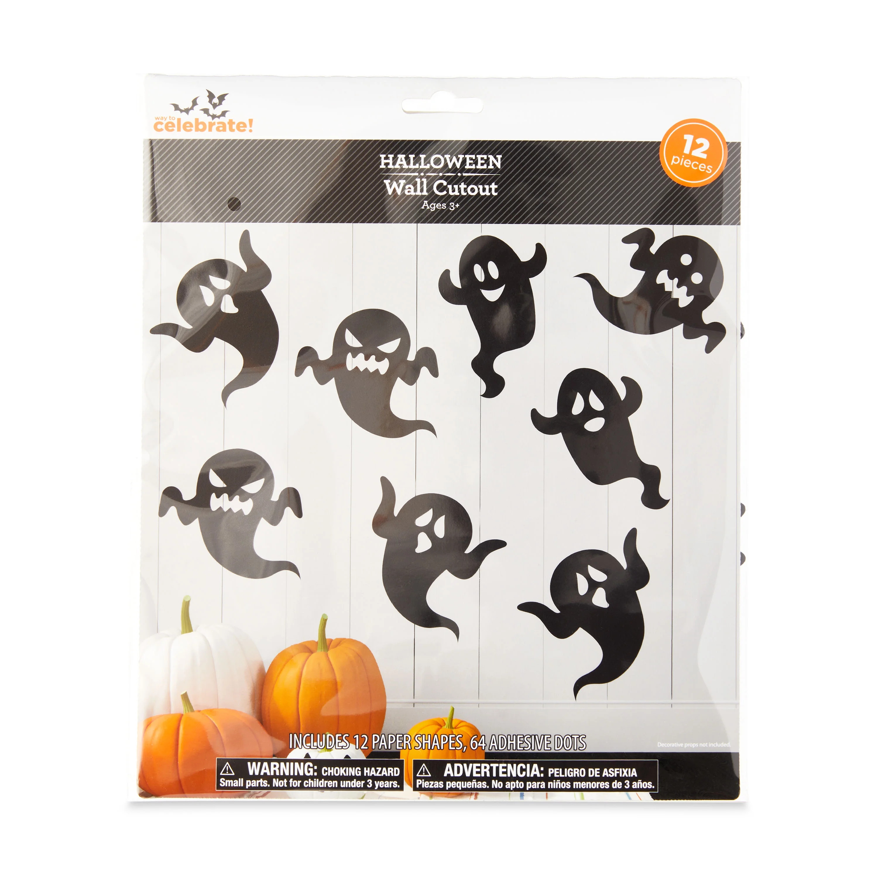 Way To Celebrate Halloween Wall Cutout Ghosts, 12-Pack Paper Ghost Shapes | Walmart (US)