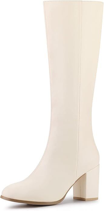 Allegra K Women's Round Toe Zip Block Heels Knee High Boots | Amazon (US)
