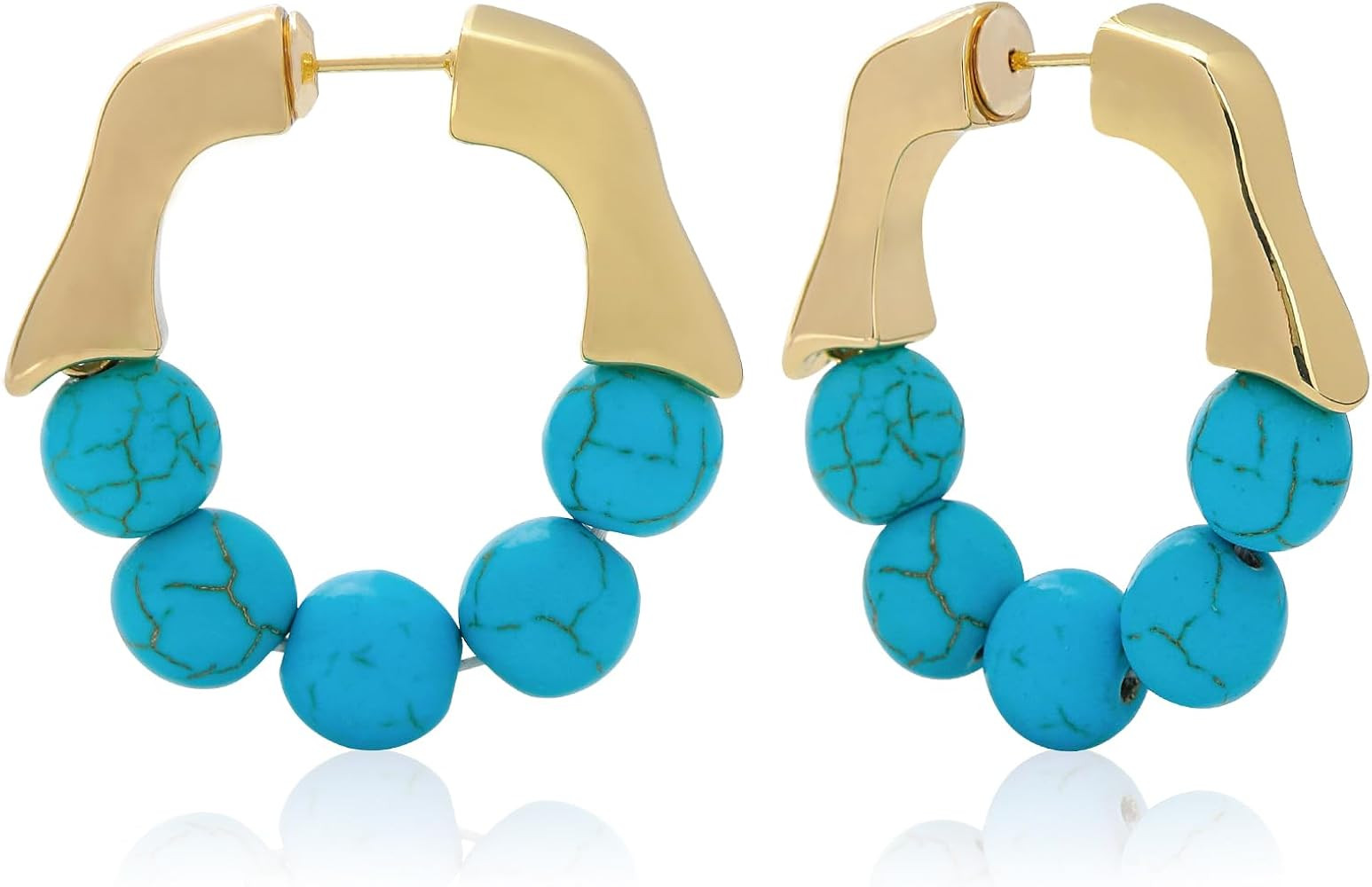 Chunky Gold Huggie Hoop Earrings for Women Colorful Bead Hoop 14K Gold Plated Statement Dangle Dr... | Amazon (US)