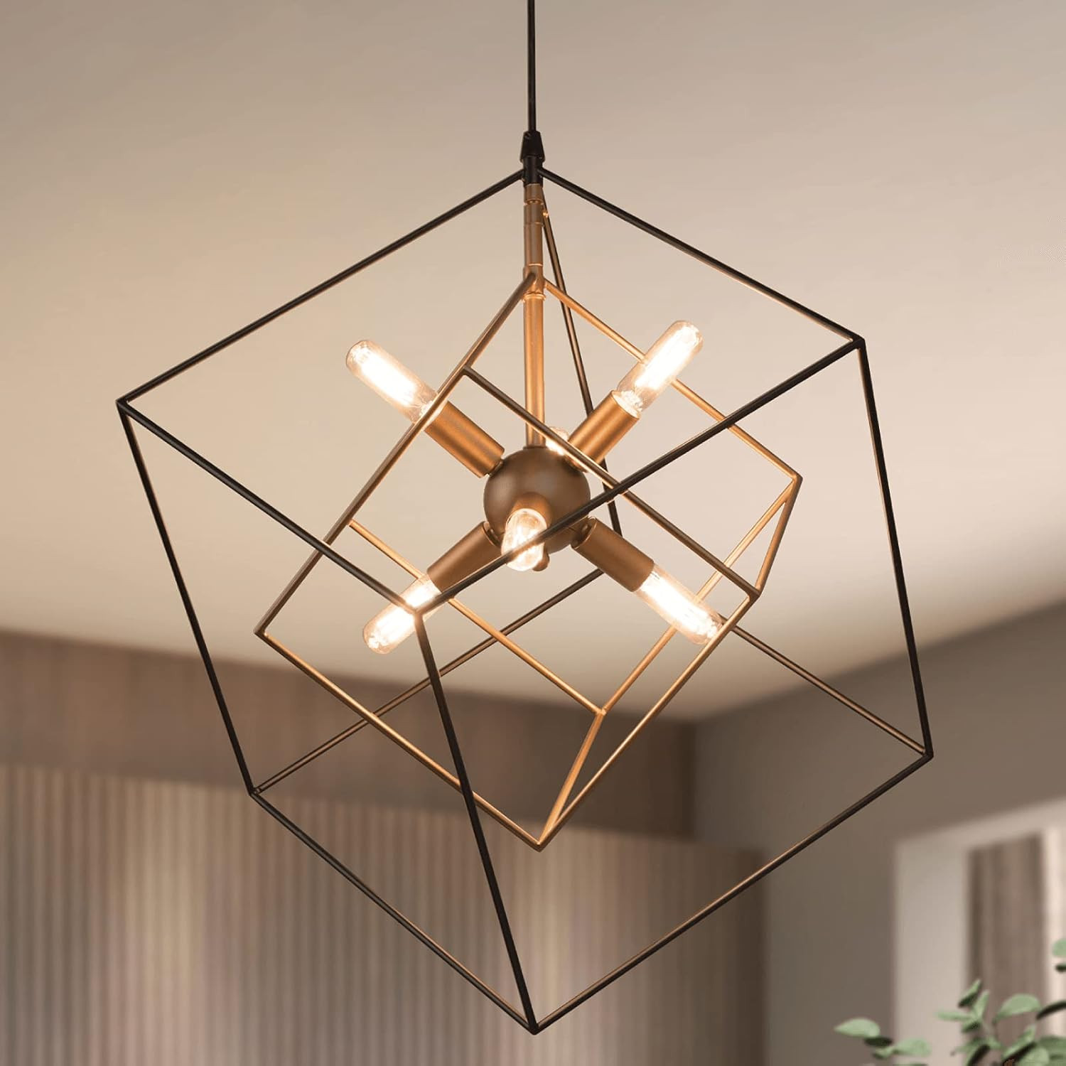 Durent Lighting Modern Chandelier Lighting Fixture, 6-Light Gold Geometric Chandelier, Cube Hangi... | Amazon (US)