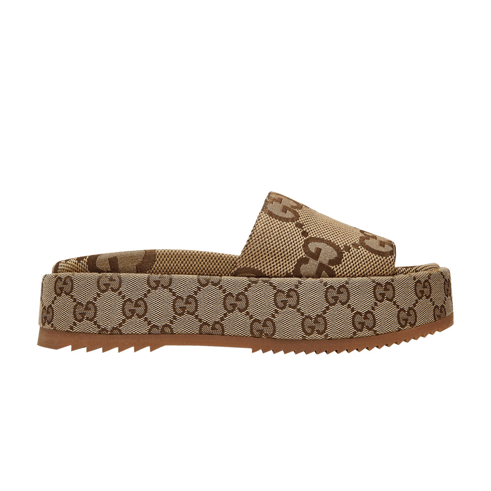 Gucci GG Lame Platform Slide Sandal 'Camel Monogram' | GOAT