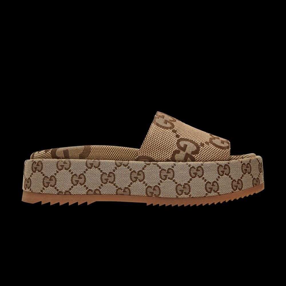 Gucci GG Lame Platform Slide Sandal 'Camel Monogram' | GOAT