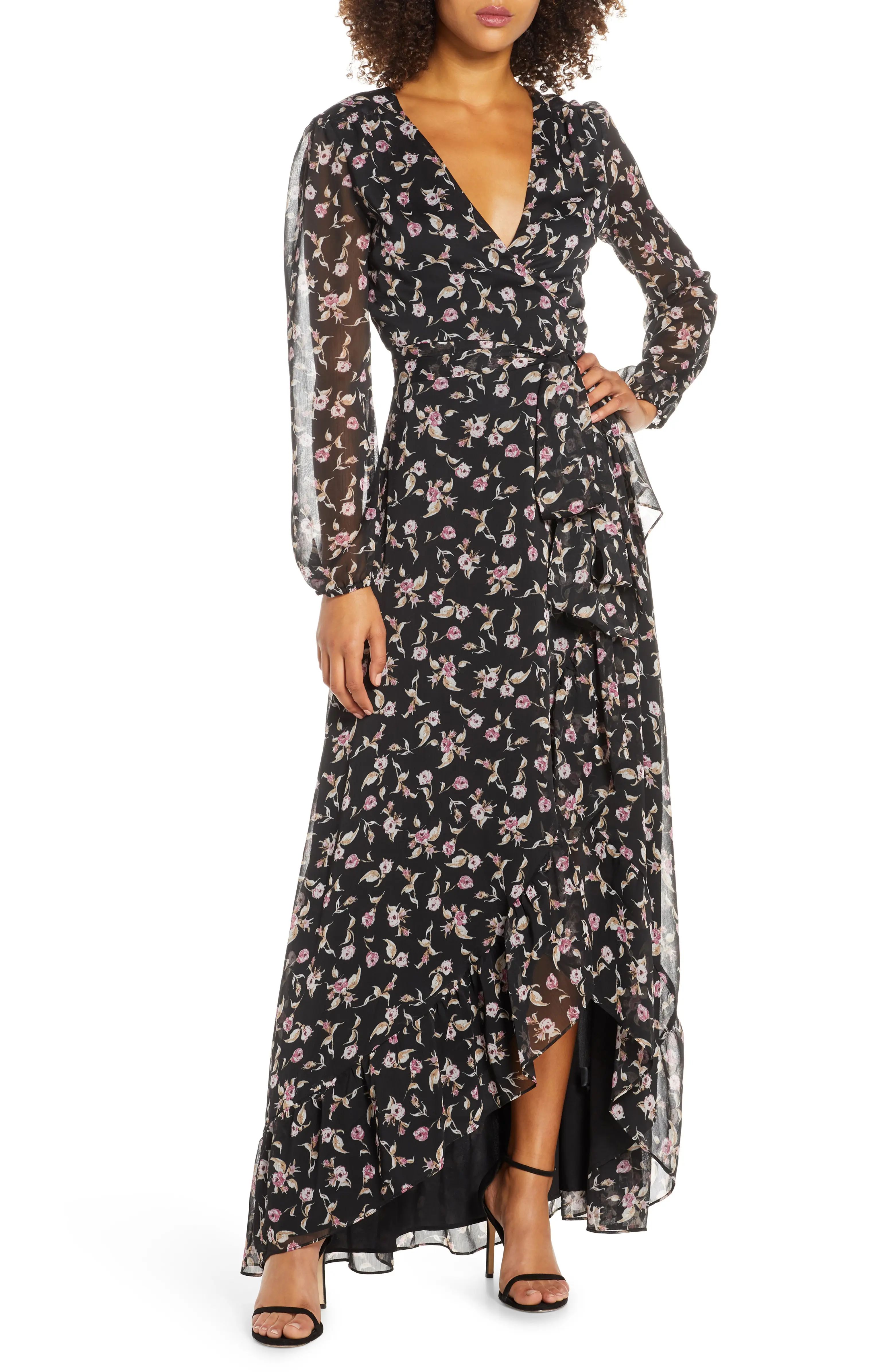 The Meryl Floral Long Sleeve Wrap Gown | Nordstrom