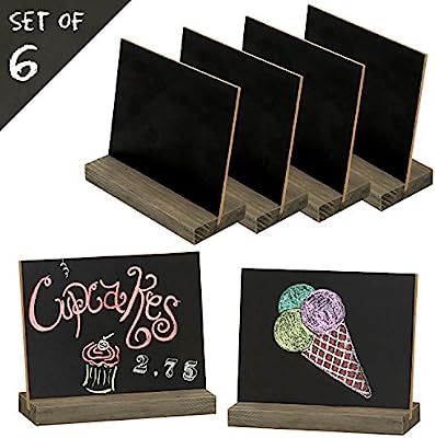 MyGift Mini Tabletop Chalkboard Signs with Rustic Wood Stands, 5 x 6-inch, Set of 6 | Amazon (US)