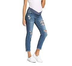 V VOCNI Maternity Jeans Skinny Distressed Denim Stretch Slim Jeggings Underbelly Pregnancy Pants | Amazon (US)