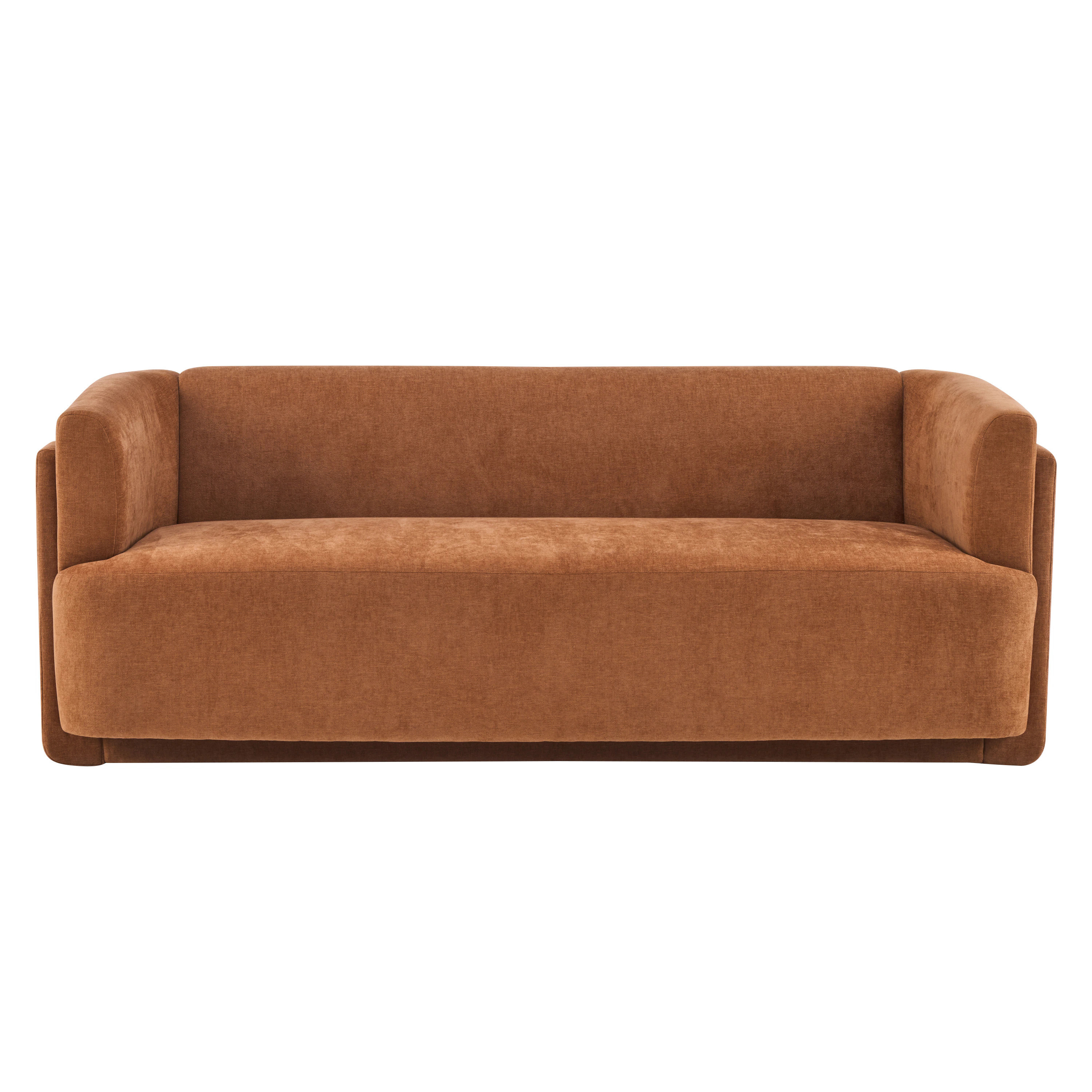 Christopher Knight Home Caramel Upholstered Contemporary Sofa Geometric Arm Design Low-Profile Silhouette for Minimalist Decor Easy Assembly Living | Lowe's
