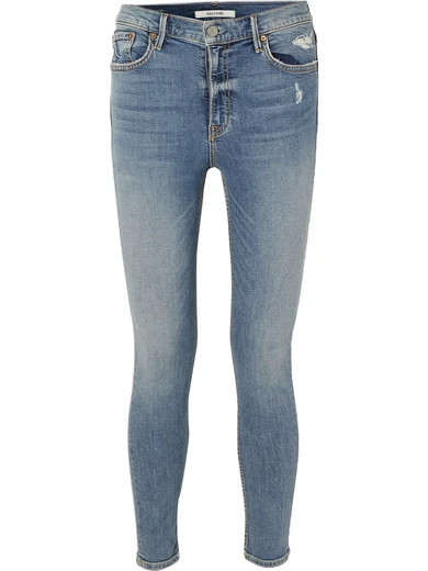 GRLFRND - Kendall Petite Distressed High-rise Skinny Jeans - Mid denim | NET-A-PORTER (UK & EU)