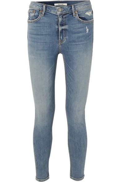 GRLFRND - Kendall Petite Distressed High-rise Skinny Jeans - Mid denim | NET-A-PORTER (UK & EU)