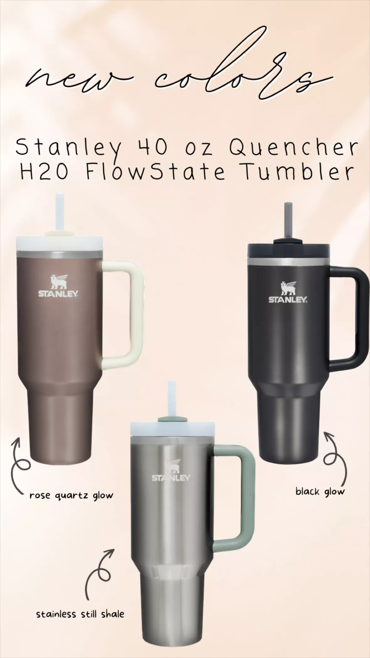 Just Released Stanley Rose Quartz Glow 40oz Quencher H2.0 FlowState Tumbler
