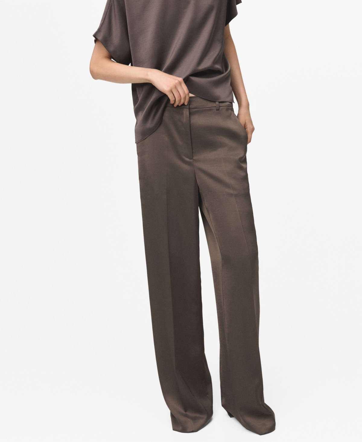 Mango Women's Satin Straight-Fit Pants - Medium Brown | Macy's