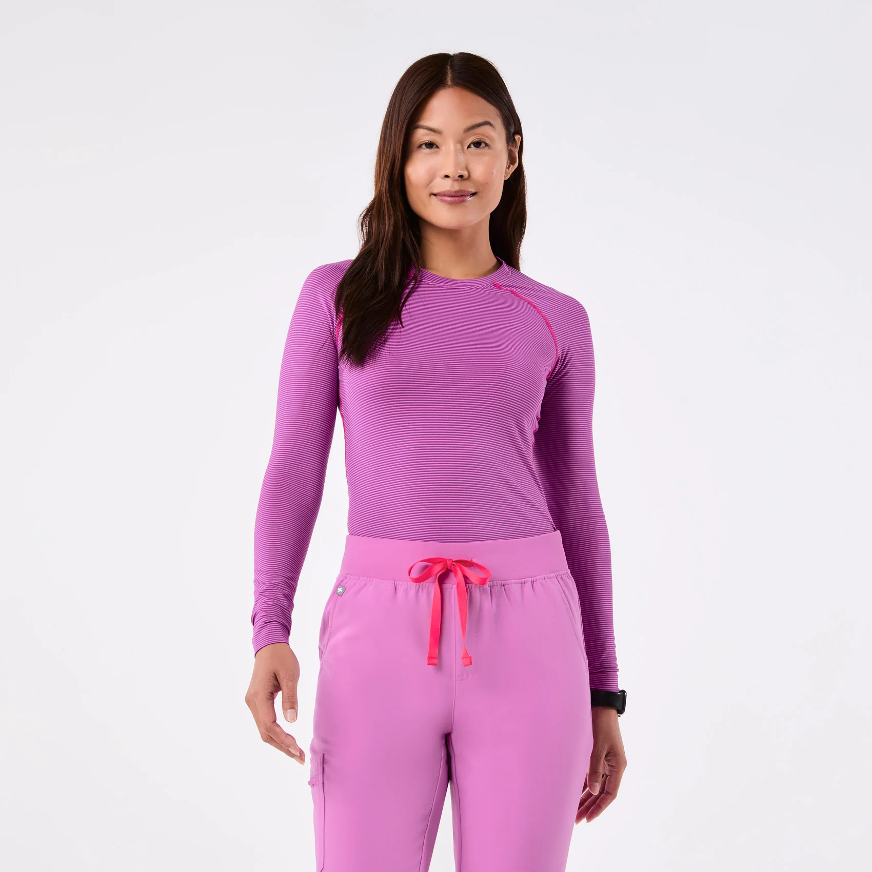 Women's Salta Seamless Longsleeve Underscrub - Stripe Dark Pink Cloud · FIGS | FIGS