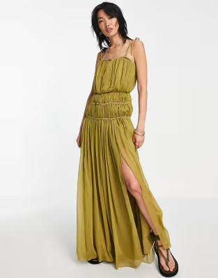 ASOS DESIGN strappy maxi dress with ruched channel detail and tie straps | ASOS | ASOS (Global)
