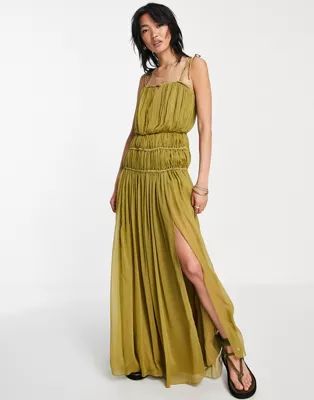 ASOS DESIGN strappy maxi dress with ruched channel detail and tie straps | ASOS | ASOS (Global)
