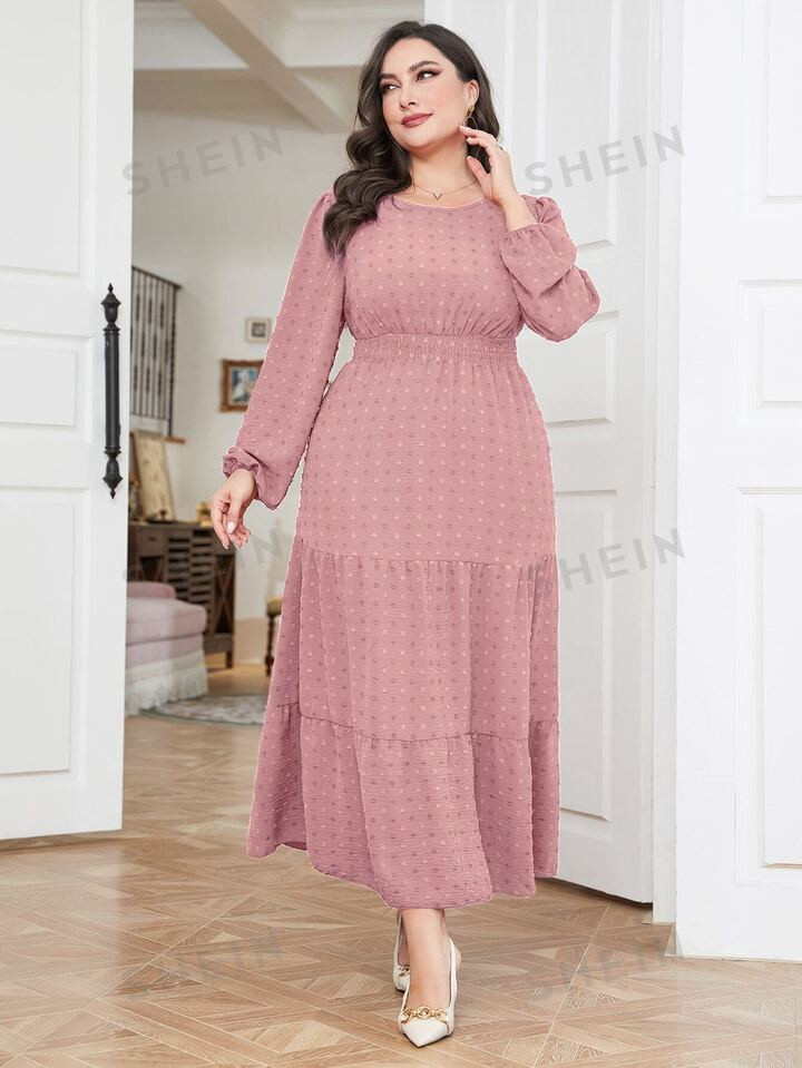 SHEIN Mulvari Plus Swiss Dot Ruffle Hem Dress | SHEIN