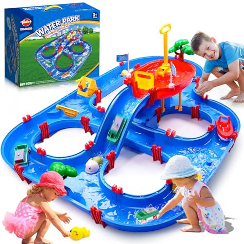 VATOS 2-Tier Water Table for Toddlers in Summer,100PCS DIY Waterways Playset with Pump for Outside Yard,Beach,Poolside Activity Sensory Play Table Addition for Kids Boys Girls Age 3 4 5 6 Year Old | Amazon (US)