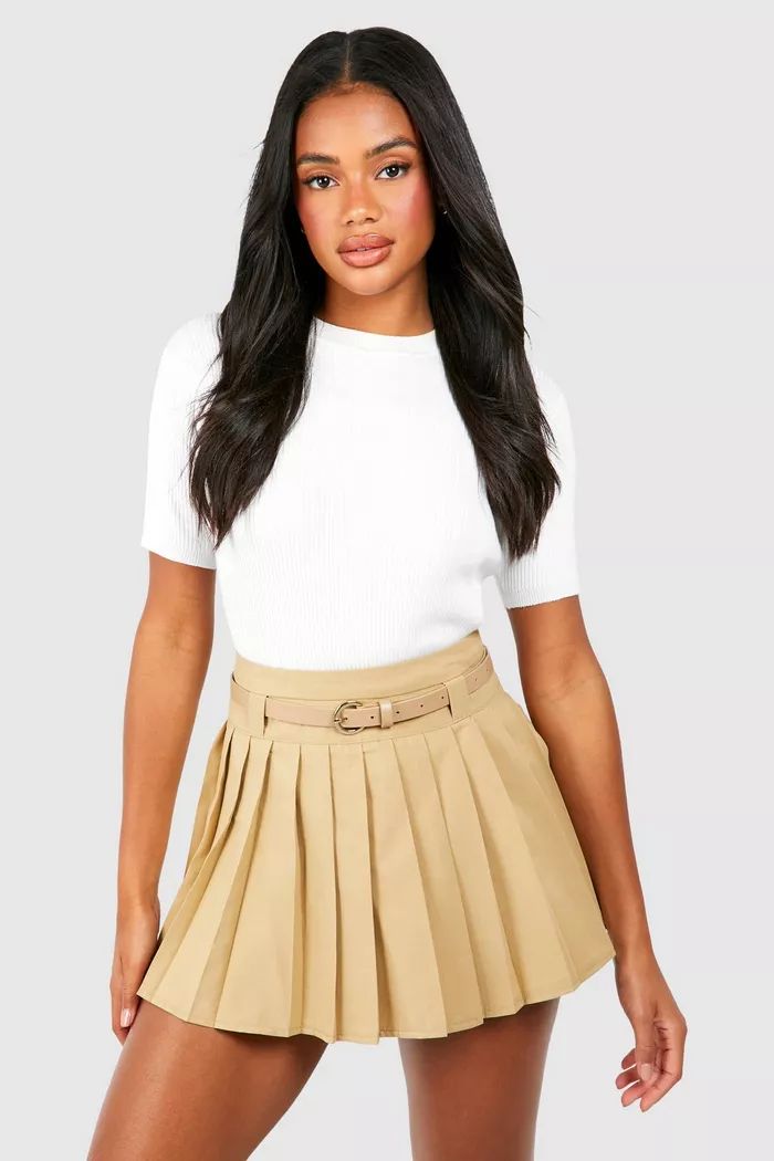 Belted Pleated Mini Skirt | boohoo (US & Canada)