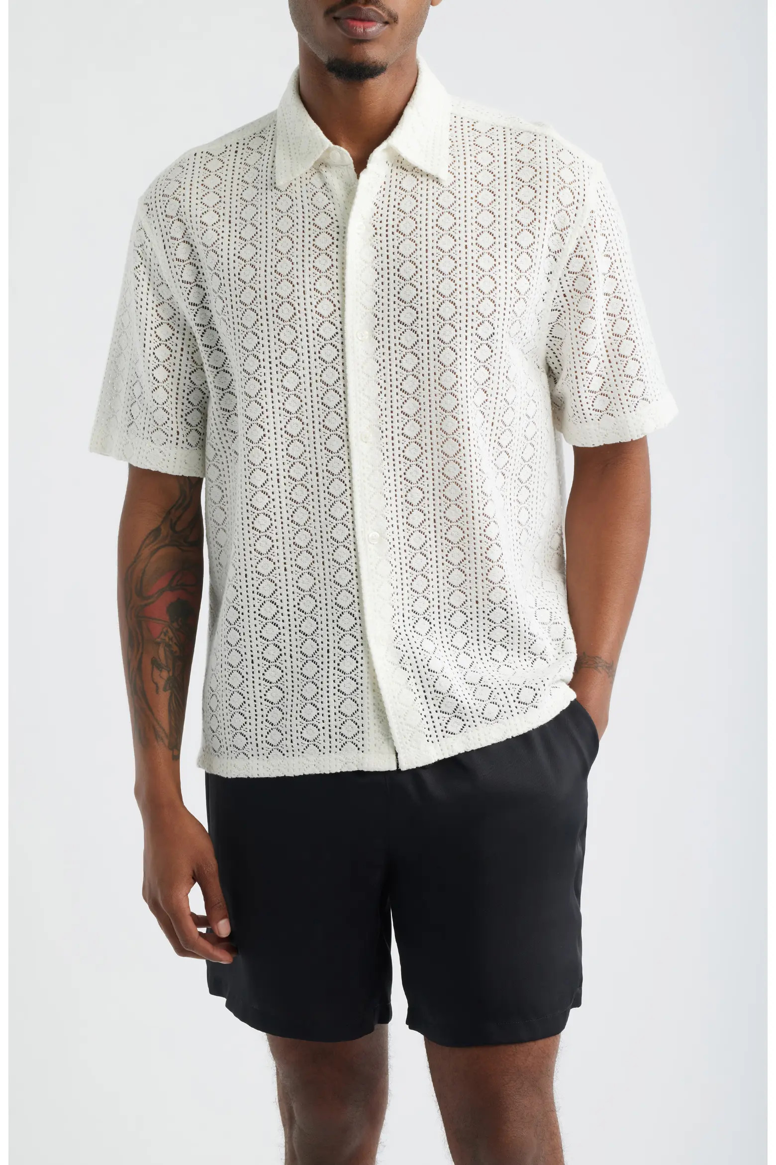 Open Edit Boxy Lace Short Sleeve Button-Up Shirt (Men) | Nordstrom | Nordstrom
