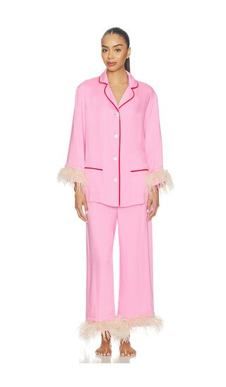 Sleeper Party Pajama Set With Detachable Feathers in Pink. - size S | Revolve Clothing (Global)